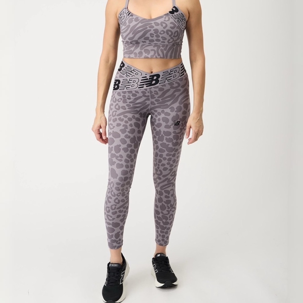 {New Balance} "Relentless High 7/8 Tight" Zinc Animal Print Crossover Leggings
